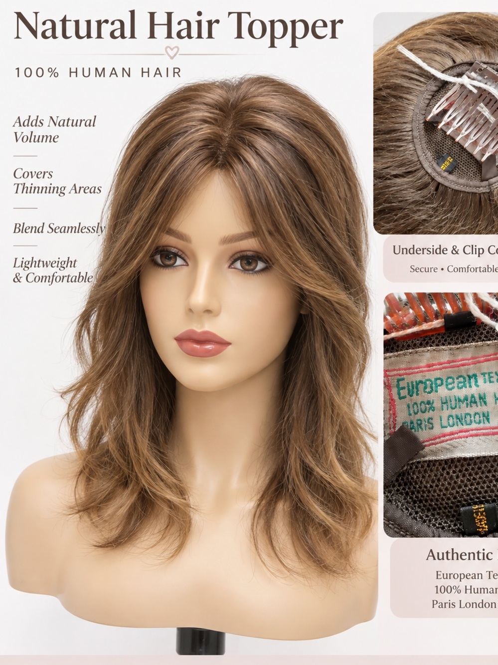 100 human hair Natural Brown Blend Layered Topper